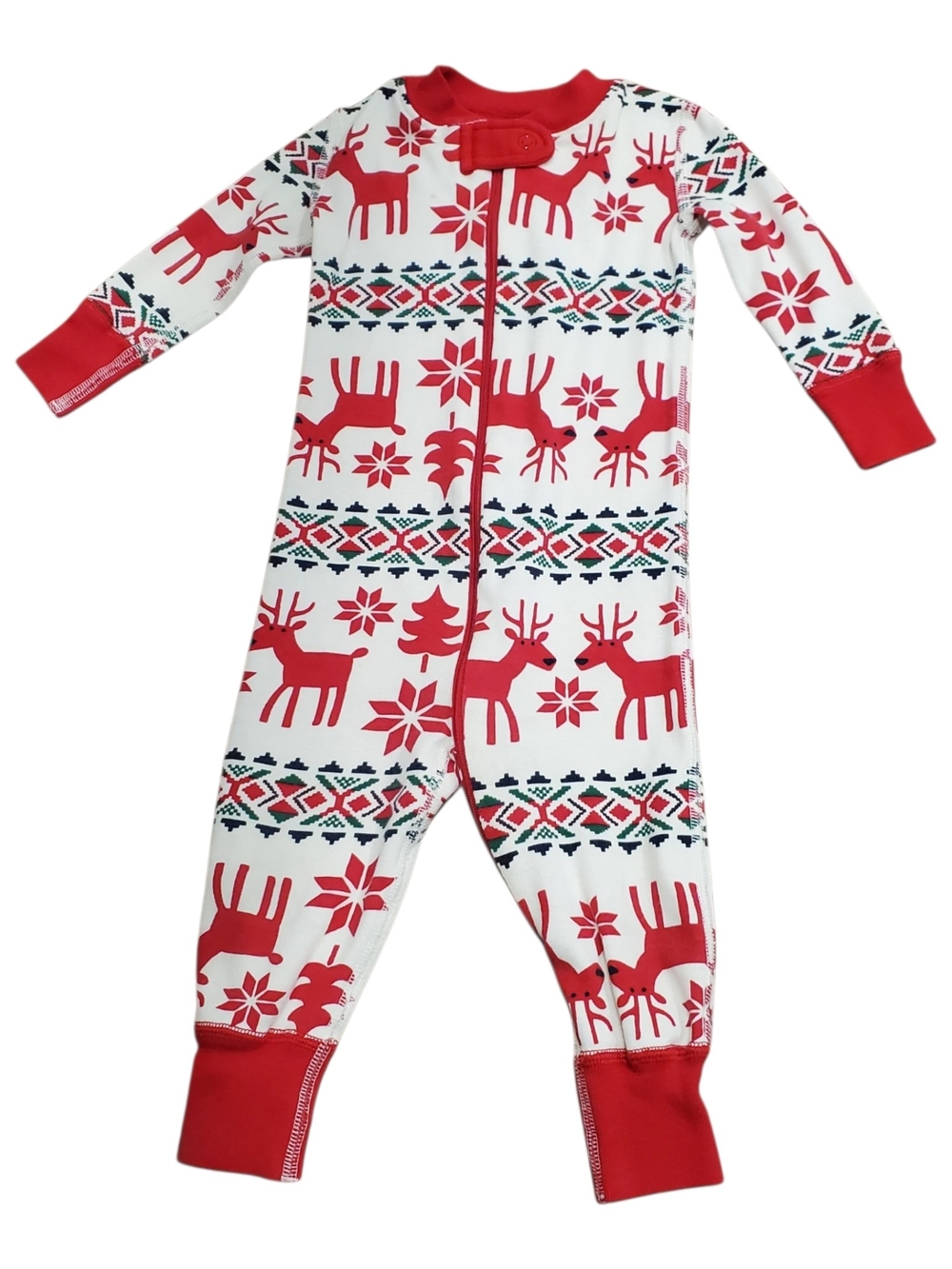 Hanna Andersson Dear Deer Baby Zip Sleeper White|Red 6-12 Months